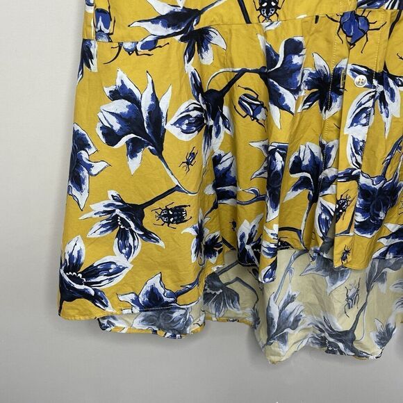 OSMAN YOUSEFZADA Beetle Print Shirtdress Women 2 Yellow Floral Scarab Cotton - Picture 7 of 16